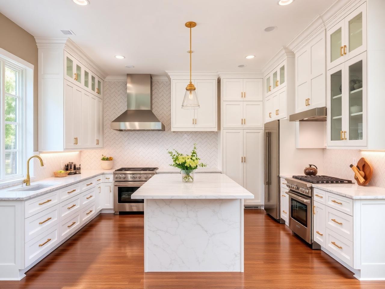 Full kitchen renovation with custom island and tile backsplash