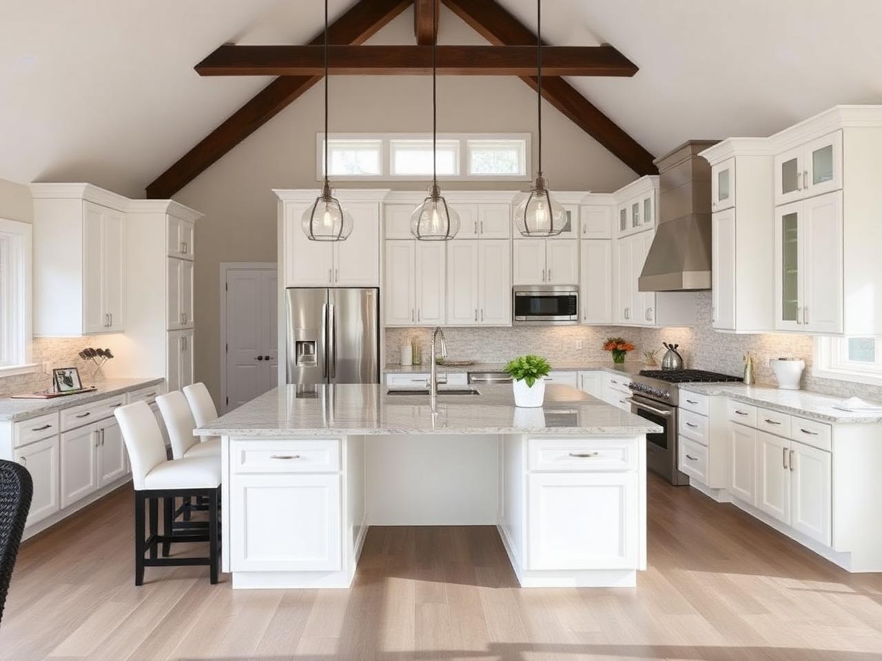 Expanded kitchen with opened wall and new peninsula